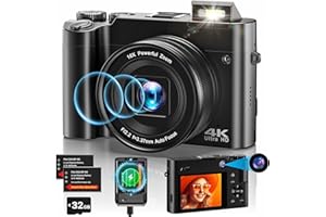 VAHOIALD Cámara Digital 4K, 64MP Camara de Fotos con 32G Tarjeta, Autofocus Cámara Compacta 16X Zoom con 2.8'' écran IPS, Flash, Chargeur & 2 Batteries pour Enfants, Principiantes