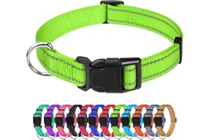 TagMe Reflective Nylon Dog Collars, Adjustable Classic Pet Collar with Quick Release Buckle for Small Dogs, Green, 2.0 cm Width