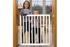 BAMBINO WORLD Barrière de sécurité Nicolas 78,5-113,5cm, en bois, blanche - BambinoWorld