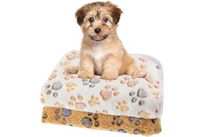 WLLHYF Pet Blanket 2 PCS Flannel Cozy Warm Calming Blanket Paw Print Throw Bed Cover for Cat Dogs Puppy Kitten, Brown White Small (23x16 Inch)