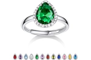 Bestyle Anillos Mujer Plata de Ley 925, Anillo con Piedra Nacimiento de 12 Meses, Anillos Ajustables Mujer con Circonitas, con Caja de Regalo