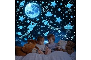 TARKLANDA 1199PCS Leuchtsterne Selbstklebend Wandsticker leuchtsterne kinderzimmer Wandsticker Mond und Sterne Astronaut,Rakete Fluoreszierend Wandaufkleber für Kinder Kindergarten Schlafzimmer Wohnzimmer