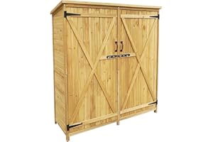 Wiltec Abri de Jardin – 1350 x 500 x 1540 mm – en Bois d’Épicéa – avec Toit en Bitume et 2 Portes – Cabane Remise pour Rangement Outils pour Jardin, Terrasse & Balcon