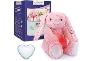 DEARBABY Baby Soother Cry Activated Sensor Toys,Heartbeat Bunny for Babies,Plush Stuffed Animal for Newborn Infants,Baby Toy Vibrating with Mom’s Heartbeat, for Girls and Boys