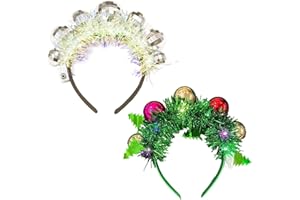 PORUPAEL 2 Pcs Christmas Light up Headband, Christmas Headbands Flashing Headband LED Christmas Ball Head Boppers Xmas Headwear Christmas Hair Bands Hair Hoop for Christmas Party Favors