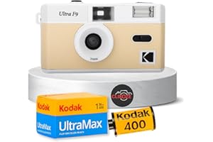 Lot de 2 films réutilisables comprenant un appareil photo Kodak Ultra F9 beige clair, un film Kodak Ultramax 35 mm 36 poses et une carte d'astuces pour la photographie Clikoze