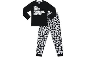 THEPYJAMAFACTORY Boys Eat Sleep Football Repeat White Long Cotton Pyjamas