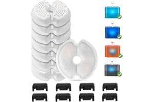 NautyPaws Filtro fontana per gatti, 8 filtri per fontana di gatti, carbone attivo e scambio ionico e 8 pezzi filtri spugne, filtro di ricambio per fontana per gatti da 2,5 l a LED