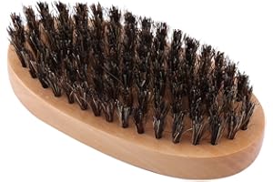 ‎FILFEEL Szczotka do brody, mężczyźni naturalne sztuczne włosie dzika drewniany uchwyt wojskowy kieszonkowy wąsy broda pielęgnacja grzebień szczotka