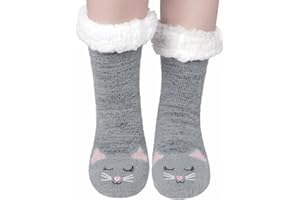 BLU NINFEE Fluffy Slipper Socks Women, Thermal Bed Warm Winter Cosy Socks for Women, Ladies Non Slip Fuzzy Fleece Lined Socks with Grippers, Christmas Gifts Stocking Stuffer