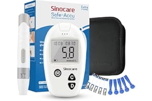 sinocare Diabetes Testing Kit/Blood Glucose Monitor Safe-Accu/Blood Glucose Sugar Test Kit with Separated Test Strips Free x 10 & Case for UK Diabetics -in mmol/L