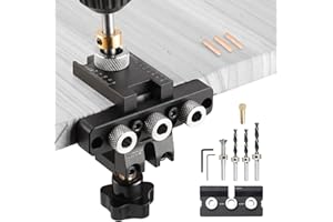 Ampvolts Dima per Spinatura Legno - 3 in 1 Dima per Fori a Tasca, Kit di Guida per Trapano da 8/10/15mm con Clip di Posizionamento Regolabile, Utensili per Fori di Falegnameria, Black