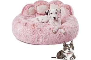 SHJOEE 50cm Ø Flauschig Hundebett Katzenbett Bärentatzen-Design Hundekissen Katzenkissen Waschbar Hundekorb Katzenkorb Plüsch rutschfest Haustierbett Warm Schlafplatz für kleine mittelgroße Hunde/Katze/Hasen