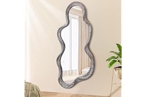 Lzuso Asymetryczne lustro ścienne czarna nieregularna drewniana rama sztuka nowoczesna dekoracyjne lustro ścienne toaletka łazienka salon sypialnia wejście korytarz śliczne pochmurne lustro