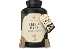 Extrait de Lions Mane 30:1 – 60.000 mg de Crinière de Lion – 360 gélules – Hericium Erinaceus – Polysaccharides & Bêta-Glucanes – Vegan – Sans additifs, gluten & lactose – TRUE NATURE
