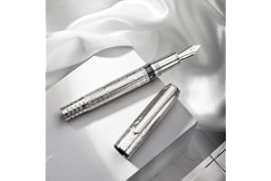 ASVINE Hongdian - Pluma estilográfica de pistón de acero plateado 100, caligrafía de punta extrafina de iridio, bolígrafos de escritura suaves, bonito bolígrafo de escritura para hombres y mujeres