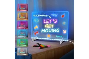 SOLORAGE Led Drawing Board with 6 Light Modes, Led Note Board with 8 Colors Light Up for Kids, Rewritable Acrylic Magic Message Board Charming Gift, 35 * 25cm