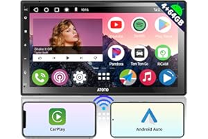 ATOTO A6 4G+64G 7" Android Autoradio 2 DIN, Écrans de Tableau de Bord intégrés, Écran Tactile QLED 1280 * 720 Radio Dab+, CarPlay sans Fil et Android Auto sans Fil, MirrorLink, 2 Bluetooth, A6G2C7PP