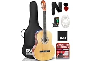 Pyle Left Handed Beginner Acoustic Guitar, 4/4 Junior Size 99 cm, All Wood Build Nylon String with Capo Strap, Extra String Set, and Gig Bag Acoustic, For Kids Adults Youth Classical Kit Natural Ash