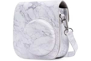 ZEEREE Podróżna torba na aparat z paskiem na ramię/vintage skóra PU dla Fujifilm Mini 8/ Mini 8S / Mini 9 / Mini 11 / Mini 12 torba na aparat fotograficzny, biały marmur, torba na ramię