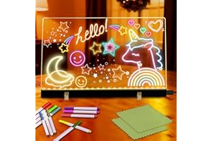 SAIXUAN Tablette Lumineuse de Dessin RGB 30×20 cm – Tableau Lumineux Enfant en Acrylique avec 23 LED, 12 Feutres Néon, 2 Chiffons, Supports & Câble USB-C, Réutilisable pour Dessin, Messages & Décoration