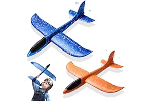 PATRICHOR 2 Pièces 44CM Avion Polystyrene Planeur Enfant, Planeurs en Polystyrène, Jeux Exterieur Enfant, Jouet Pour Enfants, Jouet Cadeau Enfant Anniversaire Garçon Fille Jouet Enfant 3 4 5 6 7 8 9 10 Ans