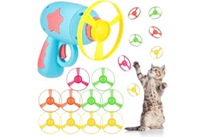 Heyu-Lotus Pistola de disco de juguete para gatos, pistola de libélula para gatos, pistola interactiva de platillo mágico con 1 lanzador y 10 discos para divertir a los gatos y aliviar el