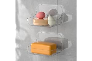 ETTORI Soap Dish Holder,2 Pack Shower Soap Sponge Holder,Wall Mounted Self Adhesive Storage for Kitchen and Bathroom,Clear PET