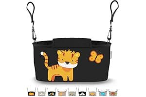 GRINSEZWERGE Borsa per Passeggino - 9 Motivi I Organizer per Carrozzina Neonato I Portaoggetti con Dispenser per Salviette I Universale Organizzatore Bambini colore nero I Bambina Stroller Bag