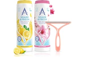 EPISHED Carpet Freshener Shake and Vac Carpet Odour Eliminator Powder 2 x 350g, Lemon Sparkle + Pink Blossom Carpet Freshener Long Lasting Scent with Lint Remover Scraper for Carpets, Rugs & Upholstery