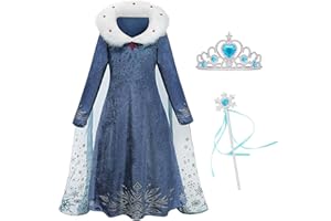 Foierp Elsa Anna Costume, Girls Fancy Dress Fancy Dress With Fairy Wand And Crown Tiara For Wedding/Party/Cosplay Winter Long Sleeve Fur Collar Princess Dress
