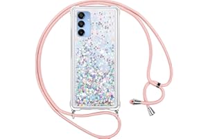 Vauki Funda para Samsung Galaxy A15 5G con Cuerda,Transparente Silicona Glitter Liquida Colgar Colgante Cristal Suave Carcasa,Brillante Arena Movediza con Cordón Case para Samsung A15,Silver