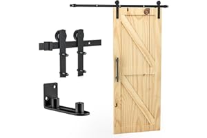 Signstek Schiebetür Komplettset - Holzschiebetür Scheunentür Schiebetürbeschlag für 200cm Schiebetürsystem und eine Schiebetuer Bodenführung, I-Form