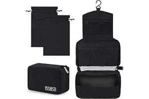 Sarsumir Trousse de Toilette Femme Homme Voyage Trousse Maquillage Trousse Toilette Grande Capacité 1 Trousses de Toilette + 2 Sacs à Cordon, Noir