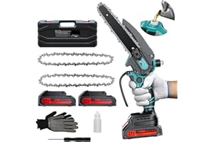 Olubfdh Mini Kettensäge mit Akku 4000mAh, 6 Zoll Mini Kettensäge Elektro mit Automatischer Öler und 2 Akku 2000mAh, Handkettensäge Akku für Gartenscheren Astschere Holzschneidenz