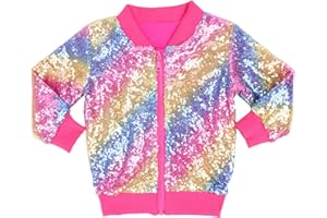 SoLu DAY8 Sequin Jacket Kids Girl Age 2-10 Years Tops Blouse Trendy Teenager Girls Shiny Coats Long Sleeve Zip Up Winter Cartoon Cute Comfy Casual Party Vacation Sweatshirt
