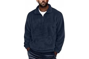 AMHOMELY AMhomley Fluffy Quarter Zip Mens-Mens Quarter Zip Fleece Tops,Plus Size,Teddy Fleece Sweatshirt with Kangaroo Pocket,Fuzzy Lightweight Warm Sweater,Winter Casual Thermal Basic Layers