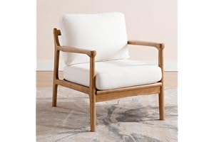 Chairus - Fotel lniany, fotel tapicerowany, krzesła recepcyjne z ramą z litego drewna, krzesło akcentujące do sypialni (beżowe)