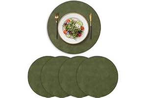 Artoid Mode Set med 4 runda olivgröna läderbordstabletter, 38 cm, tvättbar bordstablett, halkfri, dubbelsidig, fläckbeständig