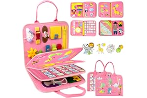 QIZFUN Busy Board Jeux Montessori Jouet Enfant 1 2 3 4 Ans, Educatif Sensoriel Jouets pour les Tout-petits de 1-3 Ans, Voiture Avion Voyage Activités Jeu les Enfants de 2-4 Ans, Cadeau pour Garcon Fille