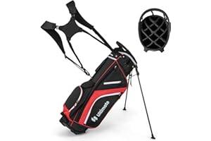 ‎GYMAX GYMAX Golf-Standtasche tragbar, Golftasche mit 14 Fächern & 6 Taschen, Golftaschenständer mit Regenhaube & Tragegriff, Standbag für Herren & Damen