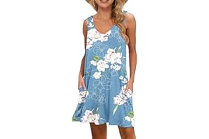 WNEEDU Abito Donna Estivo Copricostume Vestiti Estivi Corti con Scollo a V Semplice Casual Mare Prendisole con Tasche