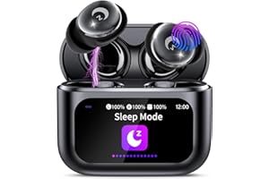 VEKJ Mini Sleep Headphones with Touch Screen, 2025 In-Ear Headphones Wireless with ENC Noise Cancelling, IPX7 Earphones, Black