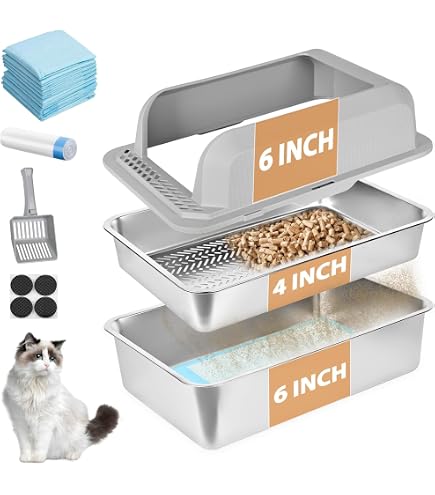 Edelstahl-Siebtoilette Für Katzen – 60x40x20 Cm, Für Kiefernpellets, Mit Deckel, Fußpedal Und Schaufel