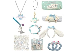 FYFLYMT Cinnamoroll Geschenkset 11 teilig Mit Schlüsselanhänger Armband Stirnband Halskette Aufkleber Kosmetiktasche Haargummis Set Mädchen Geburtstag Geschenk