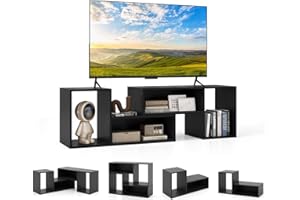 KOMFOTTEU Mobile TV Soggiorno Liberamente Combinabile da 2 Pezzi, Mobiletto TV Multifunzione per TV fino a 60”, Mobile Porta TV in Legno con Vani Aperti e Chiusi, per Camera da Letto (Nero)