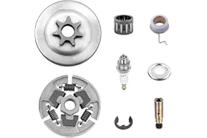YWNYT 3/8 Zoll-7T Ritzel Kupplung Trommel Kit für Stihl 017 018 MS170 MS180 021 023 025 MS210 MS230 MS250, Ritzel + Kupplungstrommel + Schnecke Getriebe + Waschung er + E-Clip + Zündkerzen-Nadellager Kit