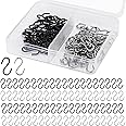 NQEUEPN 100pcs Small S Shaped Hooks, Mini Stainless Steel Hooks with Storage Box for DIY Crafts, Jewelry, Key Chain Tags (Black, Silver)