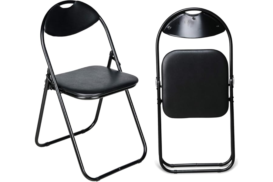 Nyxi Paris Faux Leather Padded Folding Chair Home Office Dining Chair (1 x Chair, Black)