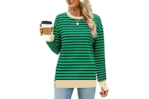 Fisoew Felpa da donna a righe a maniche lunghe girocollo in cotone autunno inverno Y2K casual top pullover